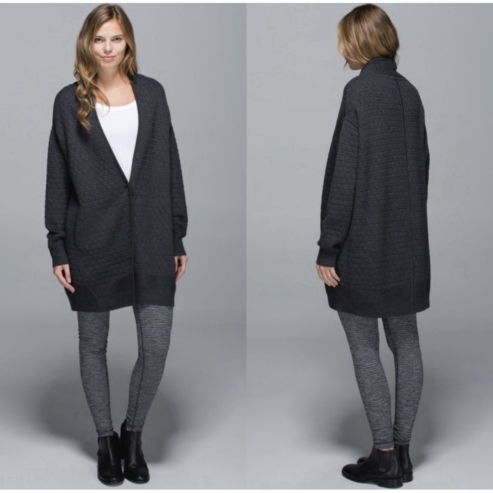 Lululemon Cardi All Day Knit Cardigan Small Gray Long Line 100% Merino Wool